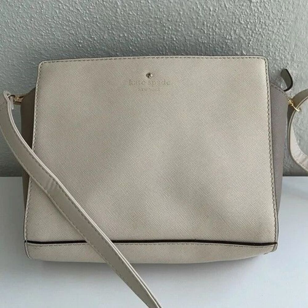 Kate Spade NY Grand Street Hayden Color block Taupe Cream Crossbody - Picture 1 of 5